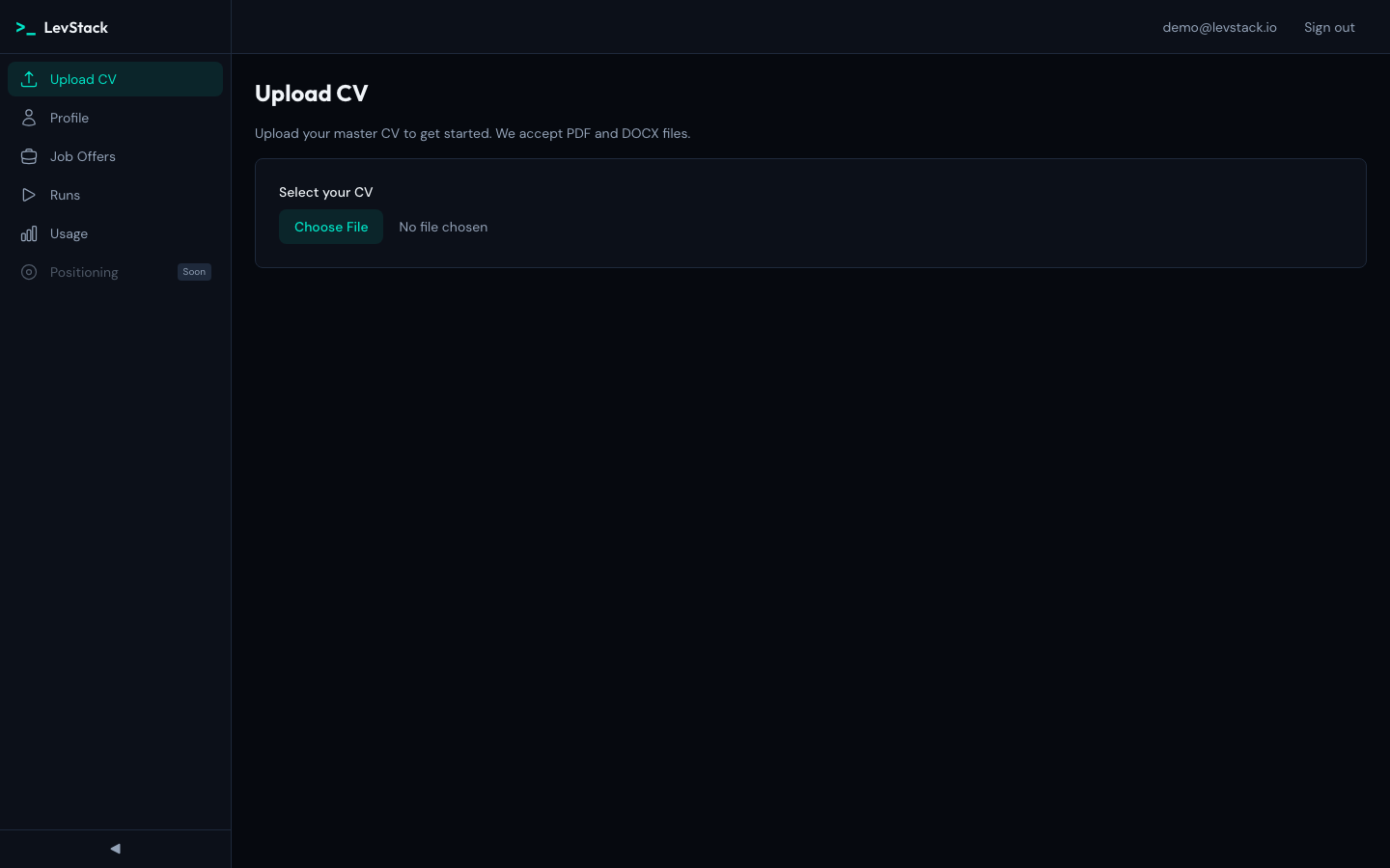 LevStack Upload — Drop your CV